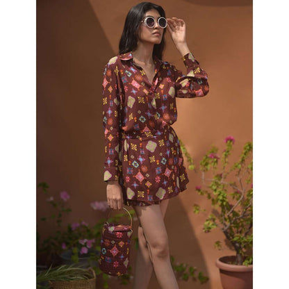 GUAPA Cleopatra Crepe Brown Printed Skorts