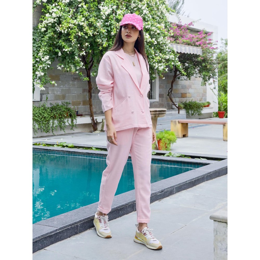 Gulaal Alley Pink Cotton Blazer with Pant Co-Ord (Set of 2)