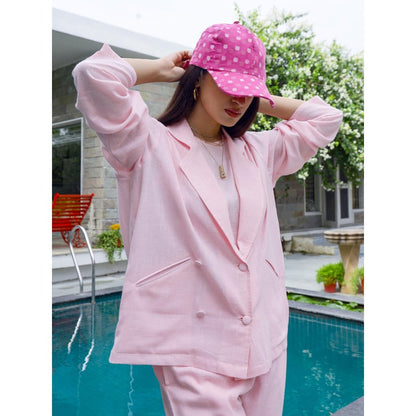 Gulaal Alley Pink Cotton Blazer with Pant Co-Ord (Set of 2)