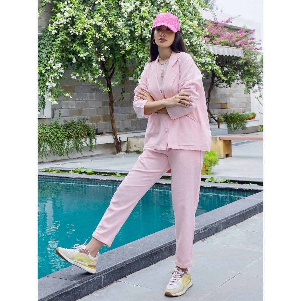 Gulaal Alley Pink Cotton Blazer with Pant Co-Ord (Set of 2)