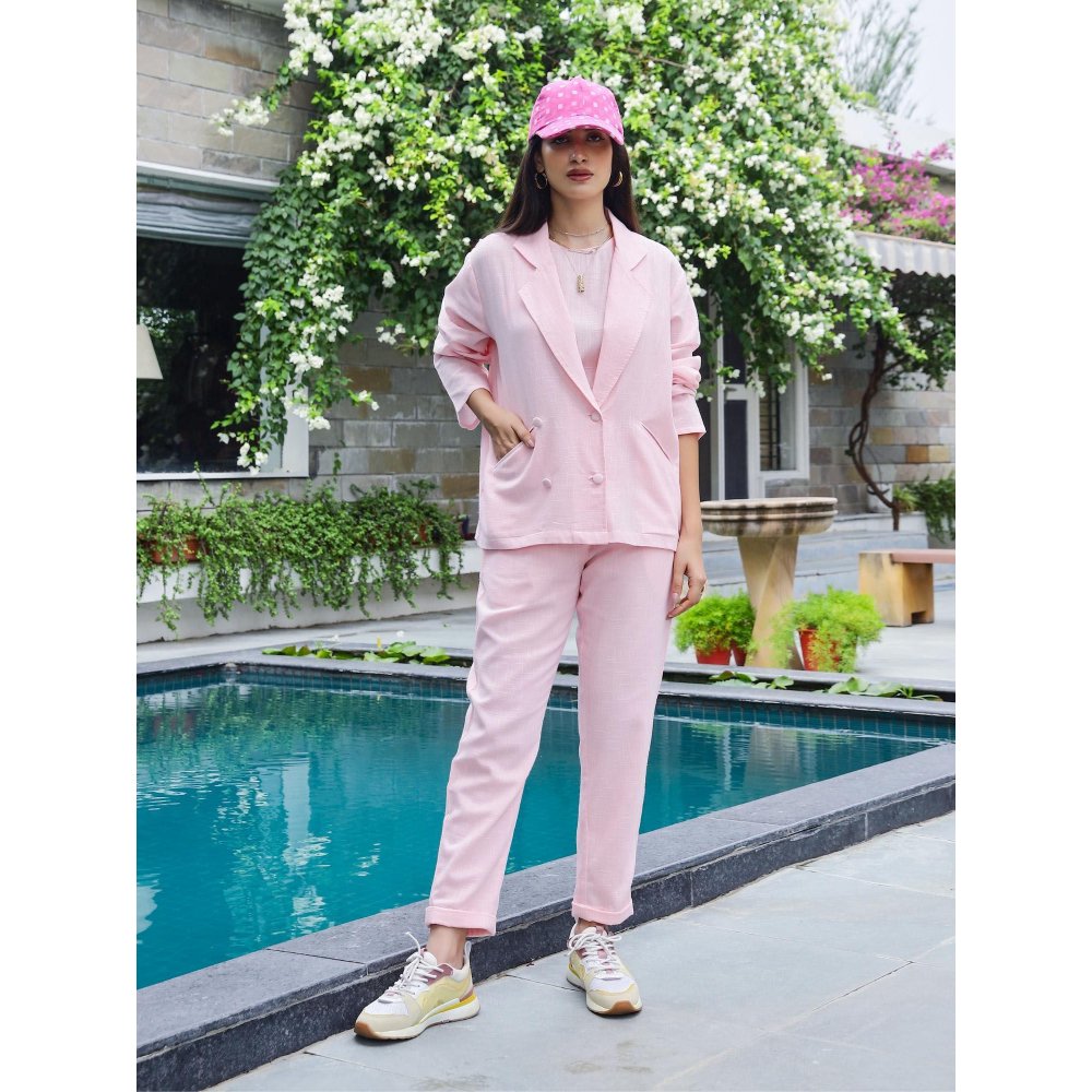 Gulaal Alley Pink Cotton Blazer with Pant Co-Ord (Set of 2)