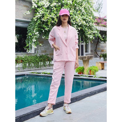 Gulaal Alley Pink Cotton Blazer with Pant Co-Ord (Set of 2)