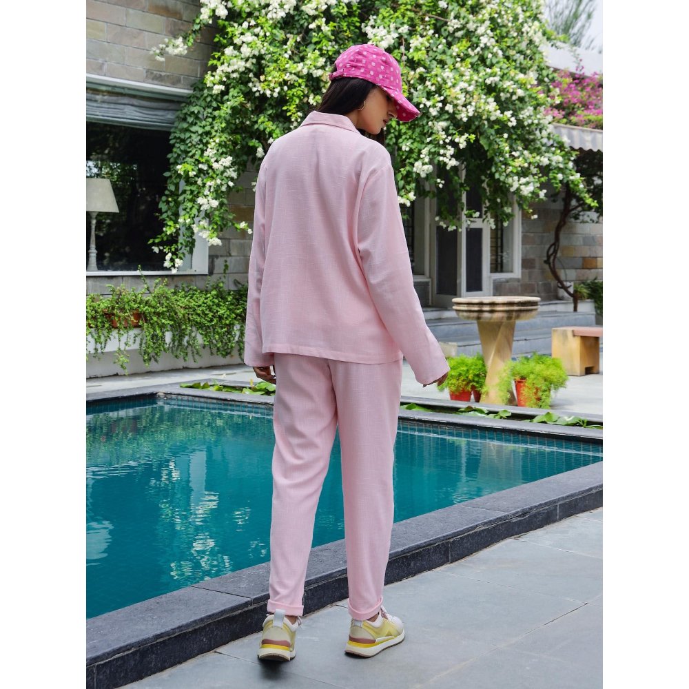Gulaal Alley Pink Cotton Blazer with Pant Co-Ord (Set of 2)