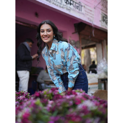 Gulaal Meow Blue Cotton Shirt