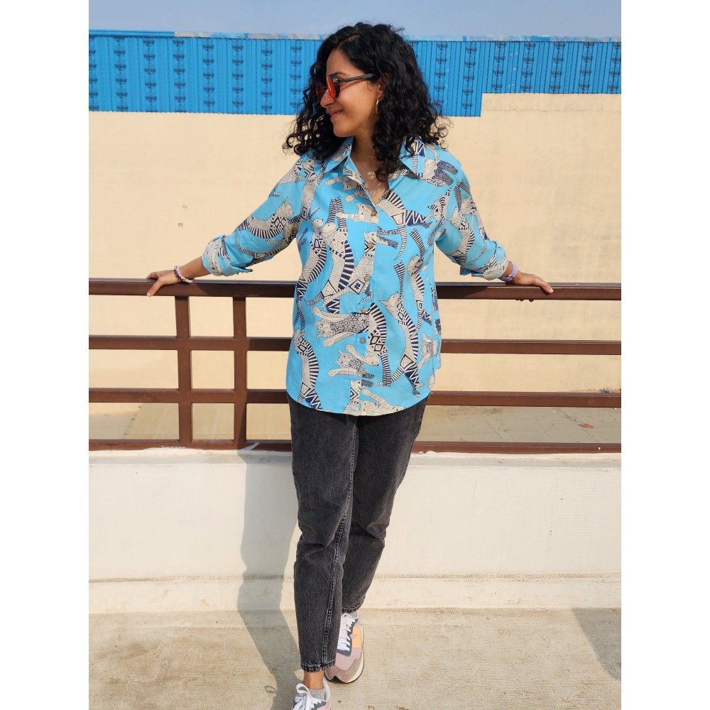 Gulaal Meow Blue Cotton Shirt