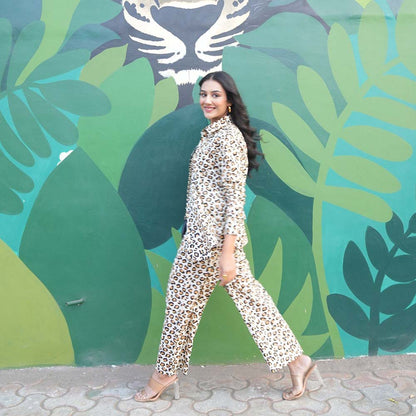 Gulaal Leopard Brown Cotton Co-Ord (Set of 2)