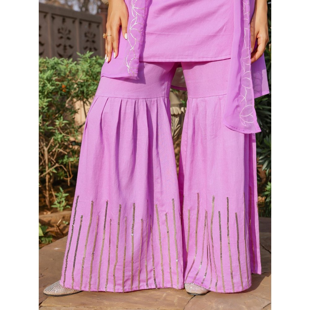 Gulaal Purple Lotus Embroidered Sharara with Kurta and Shrug (Set of 3)