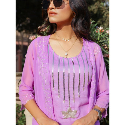 Gulaal Purple Lotus Embroidered Sharara with Kurta and Shrug (Set of 3)