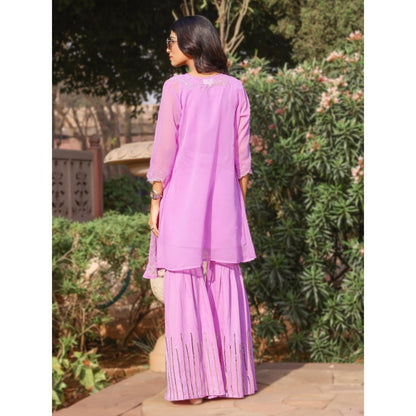 Gulaal Purple Lotus Embroidered Sharara with Kurta and Shrug (Set of 3)