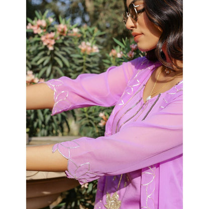 Gulaal Purple Lotus Embroidered Sharara with Kurta and Shrug (Set of 3)