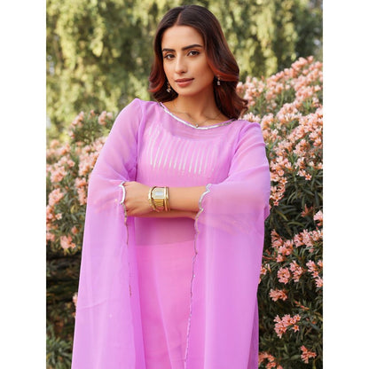 Gulaal Lavender & Baby Pink Sequin Detailed Georgette Kurta with Bralette and Pant (Set of 3)