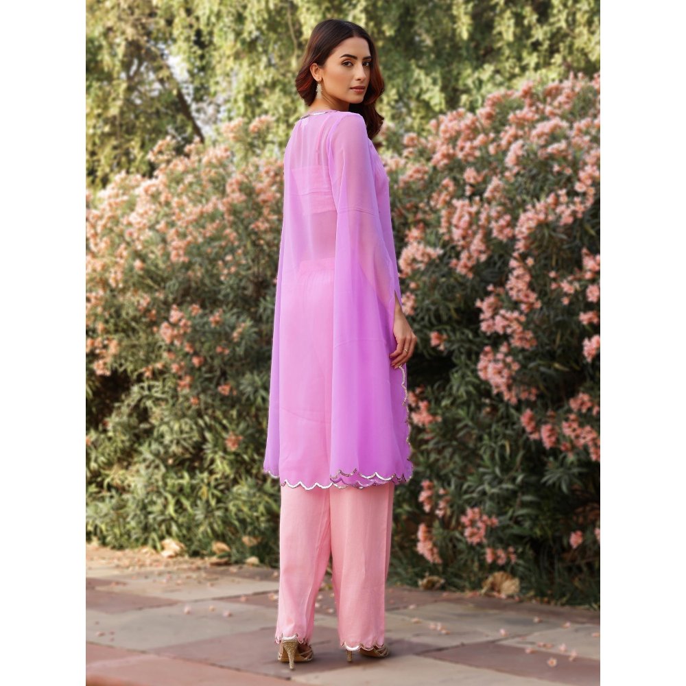 Gulaal Lavender & Baby Pink Sequin Detailed Georgette Kurta with Bralette and Pant (Set of 3)