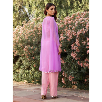 Gulaal Lavender & Baby Pink Sequin Detailed Georgette Kurta with Bralette and Pant (Set of 3)