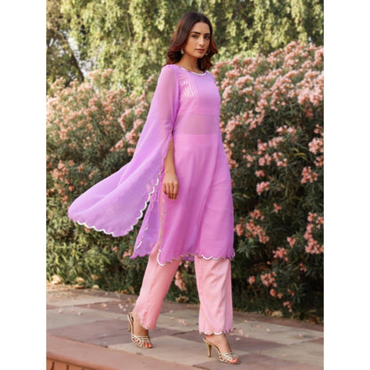 Gulaal Lavender & Baby Pink Sequin Detailed Georgette Kurta with Bralette and Pant (Set of 3)