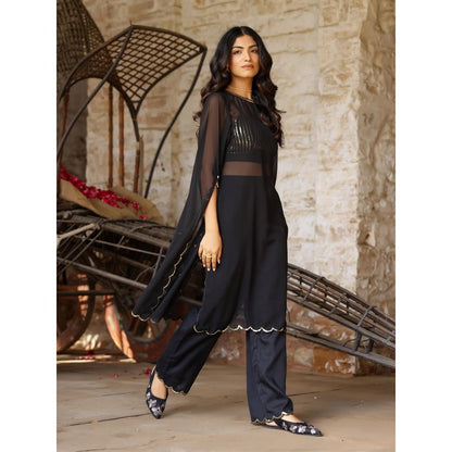 Gulaal Black Sequin Detailed Georgette Kurta with Bralette and Pant (Set of 3)