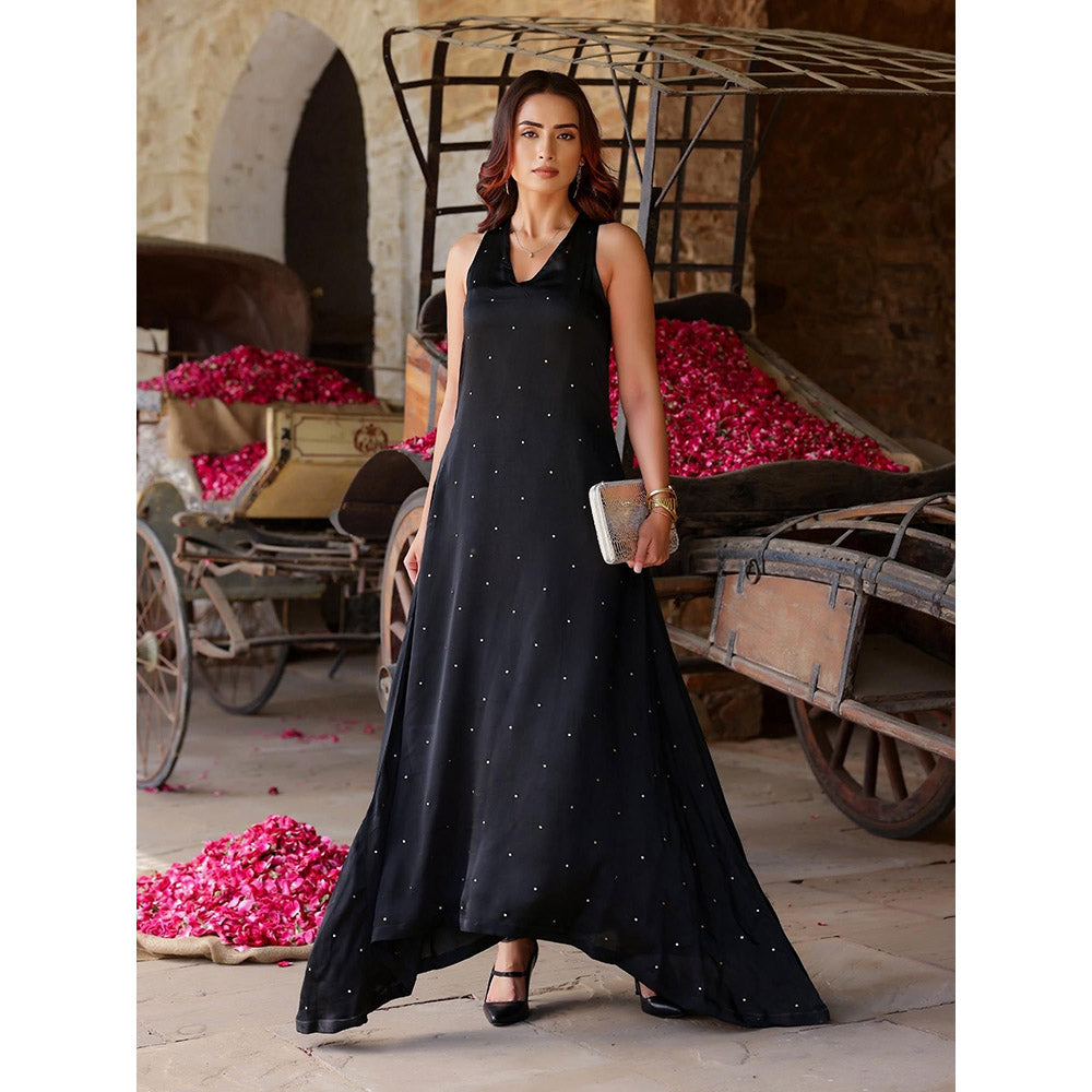 Gulaal Black Sequin Satin Maxi Dress