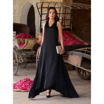 Gulaal Black Sequin Satin Maxi Dress