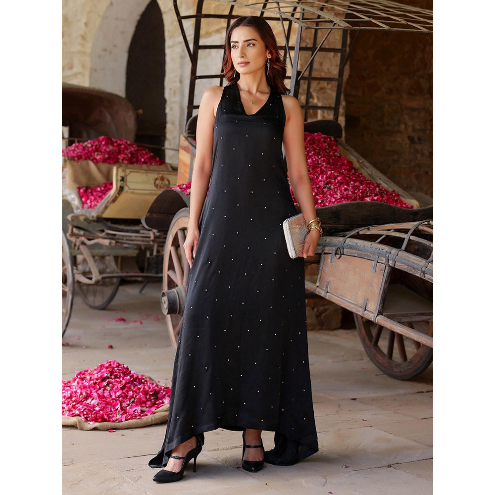 Gulaal Black Sequin Satin Maxi Dress