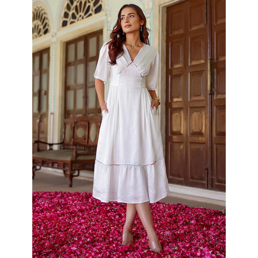 Gulaal White Satin Sequin Meadows Dress