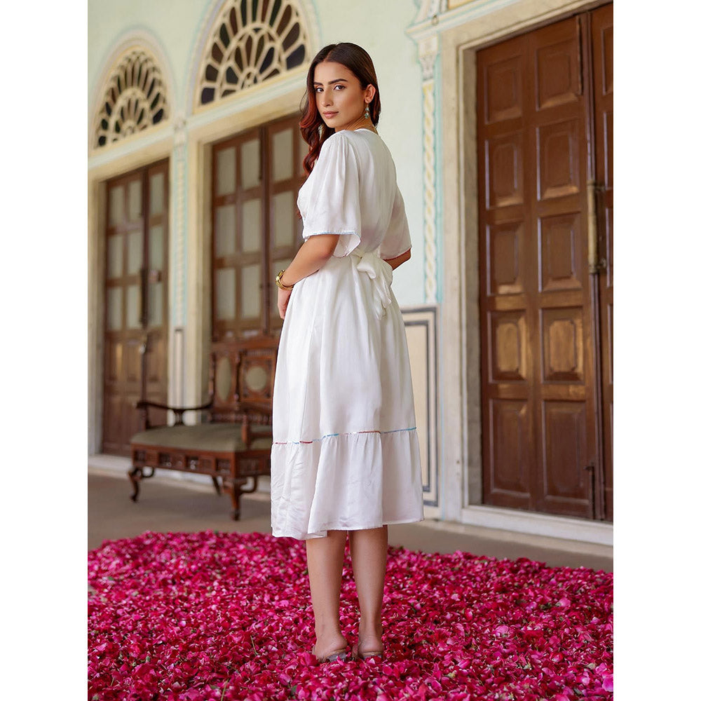 Gulaal White Satin Sequin Meadows Dress