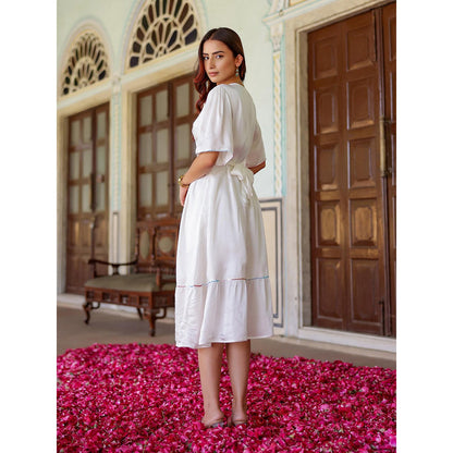 Gulaal White Satin Sequin Meadows Dress