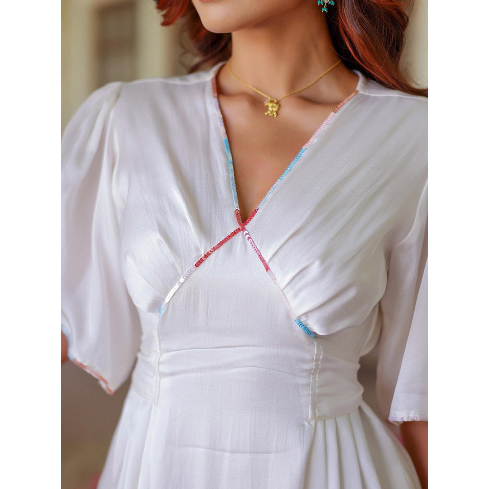 Gulaal White Satin Sequin Meadows Dress
