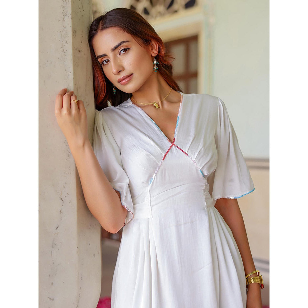 Gulaal White Satin Sequin Meadows Dress