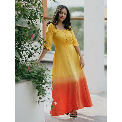 Gulaal Sunset Tangerine Fit & Flare Dress