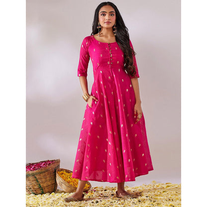 Gulaal Tulsi Pink Banarasi Fit & Flare Maxi Dress