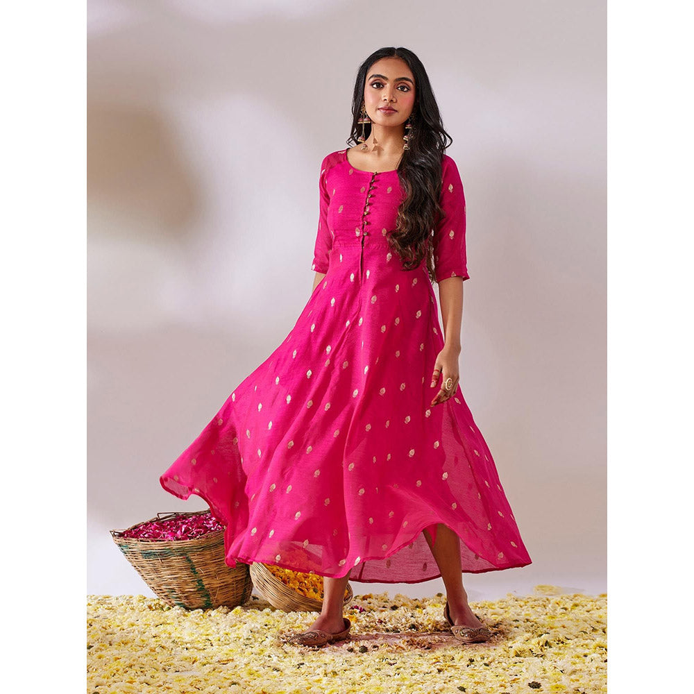 Gulaal Tulsi Pink Banarasi Fit & Flare Maxi Dress
