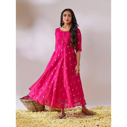 Gulaal Tulsi Pink Banarasi Fit & Flare Maxi Dress