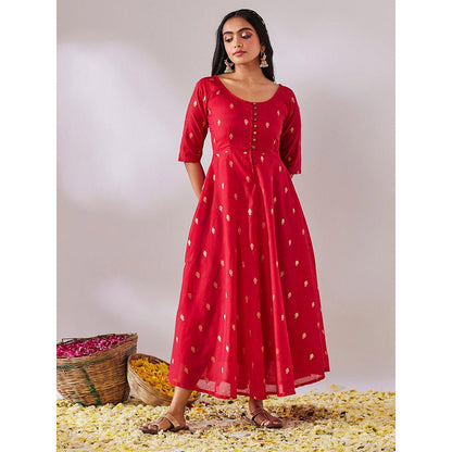 Gulaal Tulsi Red Banarasi Fit & Flare Maxi Dress