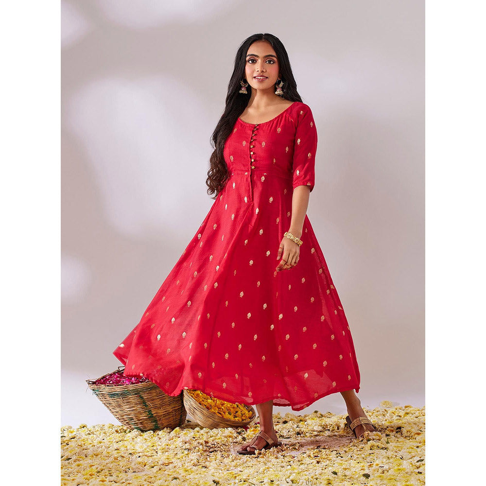 Gulaal Tulsi Red Banarasi Fit & Flare Maxi Dress