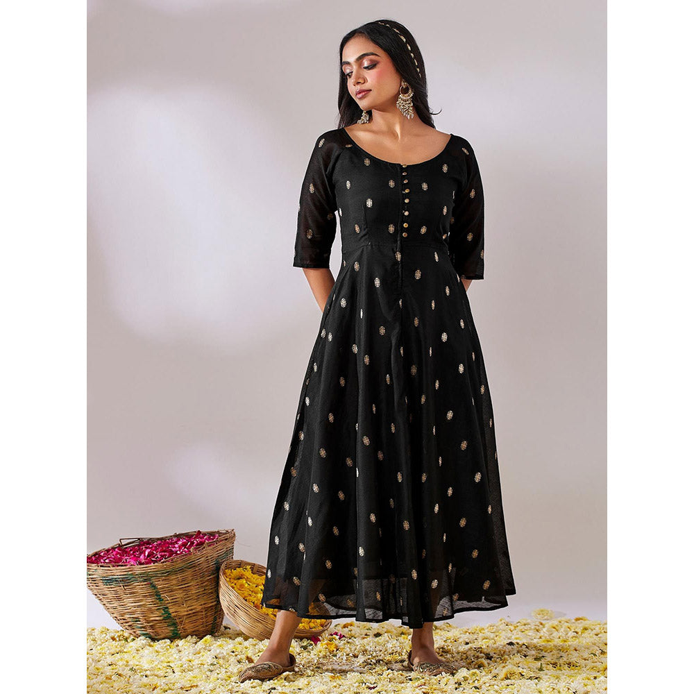 Gulaal Tulsi Black Banarasi Fit & Flare Maxi Dress