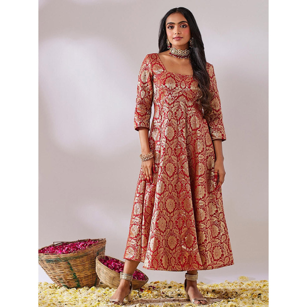 Gulaal Lalita Red Banarasi Jaal Maxi Dress