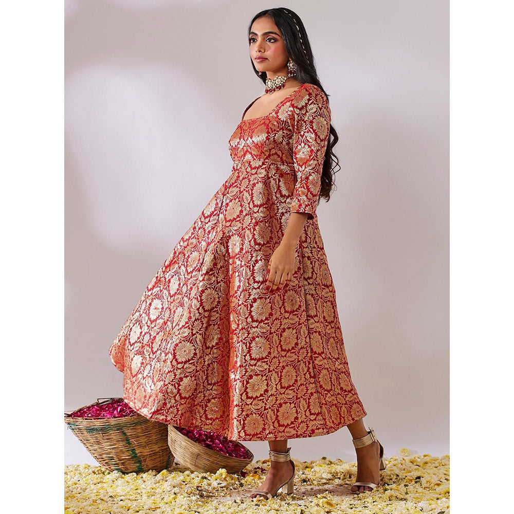 Gulaal Lalita Red Banarasi Jaal Maxi Dress