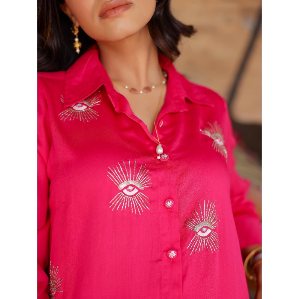 Gulaal Hot Pink Evil Eye Embroidered Co-Ord (Set of 2)