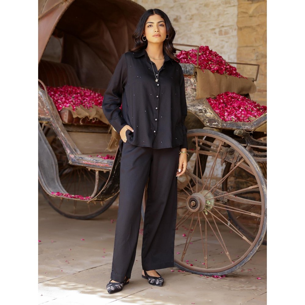 Gulaal Black Hand Embroidered Evil Eye Shirt And Pant (Set of 2)