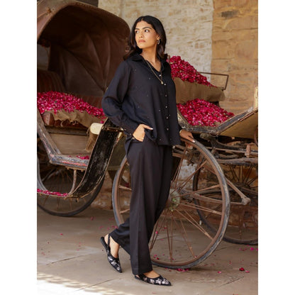 Gulaal Black Hand Embroidered Evil Eye Shirt And Pant (Set of 2)