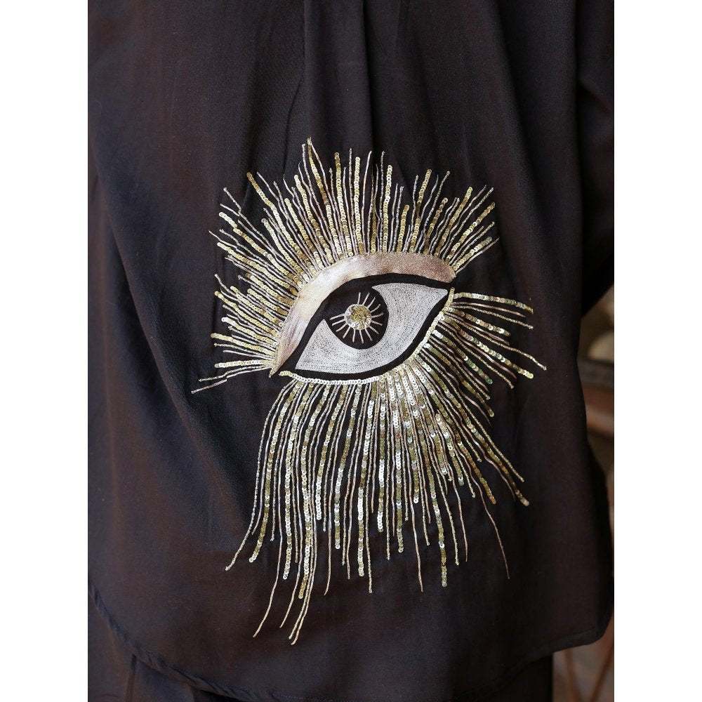 Gulaal Black Hand Embroidered Evil Eye Shirt And Pant (Set of 2)