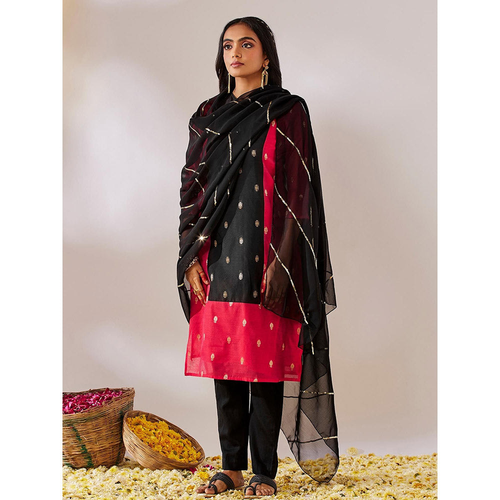 Gulaal Kedar Banarasi Red Black Kurta with Pant and Dupatta (Set of 3)