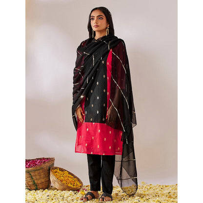 Gulaal Kedar Banarasi Red Black Kurta with Pant and Dupatta (Set of 3)