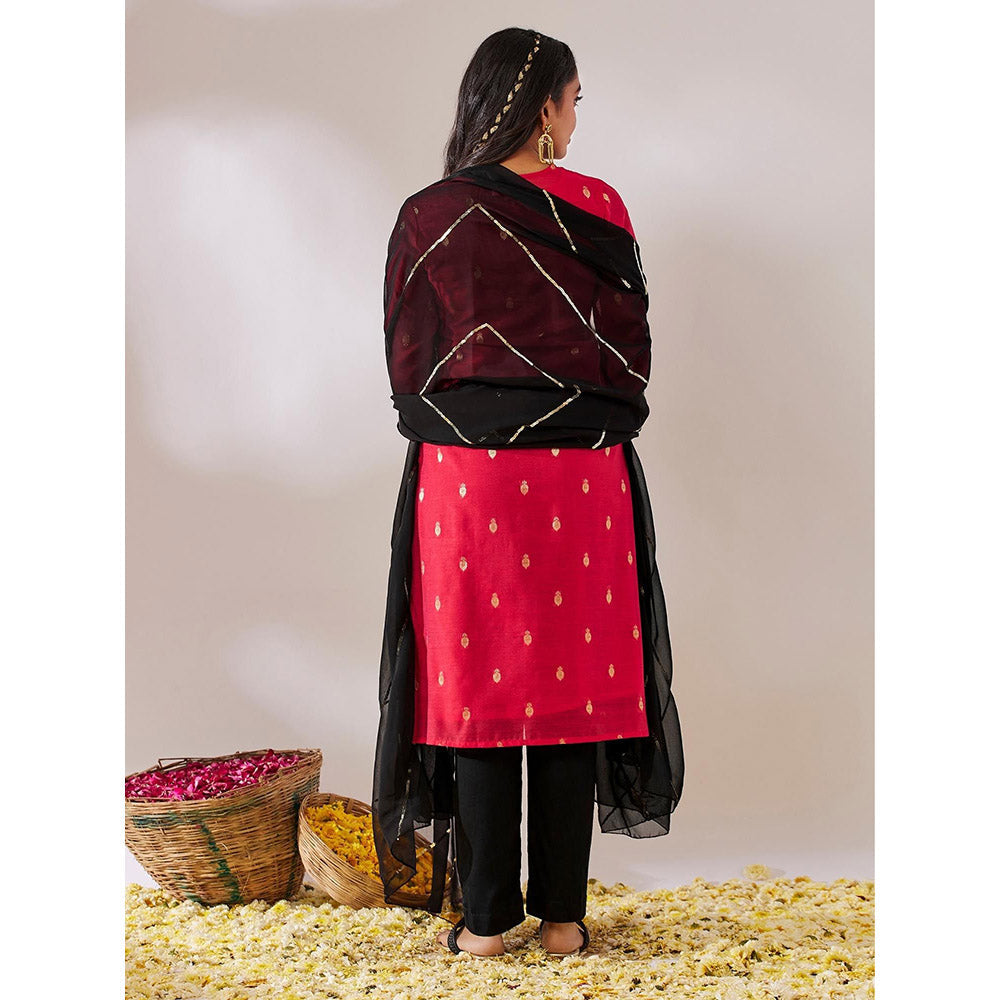 Gulaal Kedar Banarasi Red Black Kurta with Pant and Dupatta (Set of 3)