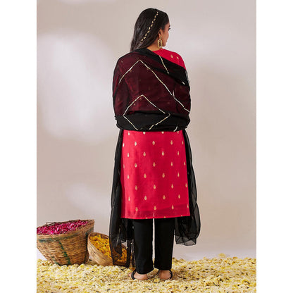 Gulaal Kedar Banarasi Red Black Kurta with Pant and Dupatta (Set of 3)