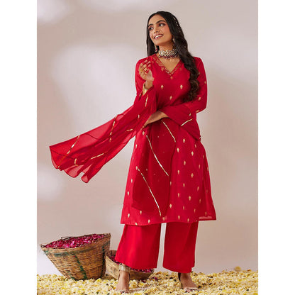 Gulaal Assi Banarasi Red A Line Kurta with Palazzo and Dupatta (Set of 3)