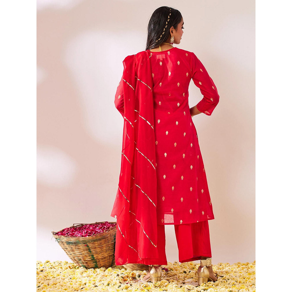 Gulaal Assi Banarasi Red A Line Kurta with Palazzo and Dupatta (Set of 3)