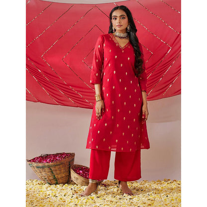 Gulaal Assi Banarasi Red A Line Kurta with Palazzo and Dupatta (Set of 3)