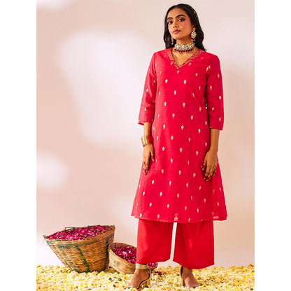 Gulaal Assi Banarasi Red A Line Kurta with Palazzo and Dupatta (Set of 3)