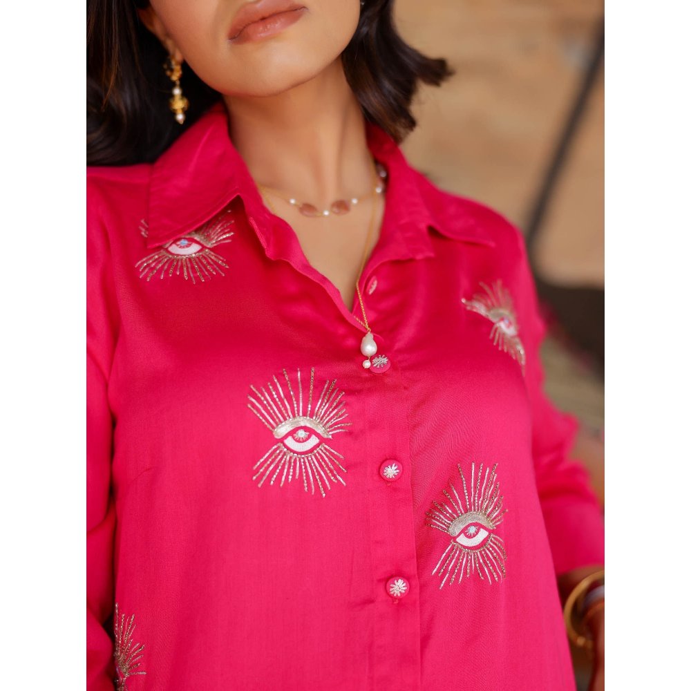 Gulaal Hot Pink Evil Eye Embroidered Shirt