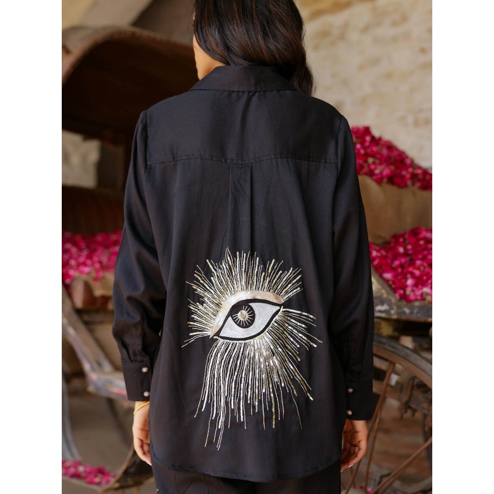 Gulaal Black Hand Embroidered Evil Eye Shirt